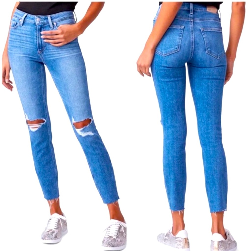 Paige Hoxton Crop Women's 25 Distressed Hem Ankle Stretch Mel Destructed Jeans